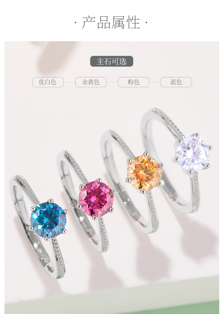 直臂珠边承诺S925银镀白金莫桑钻女戒1克拉D级 - 2